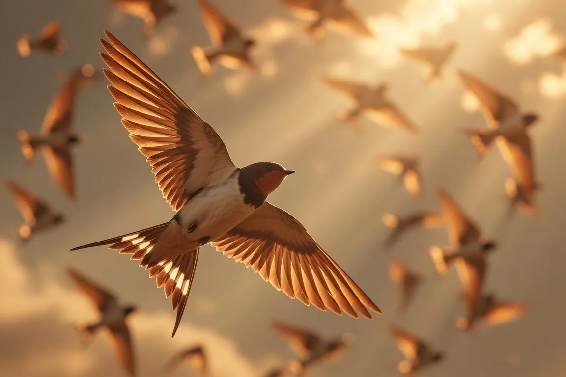 Golondrinas en vuelo al atardecer